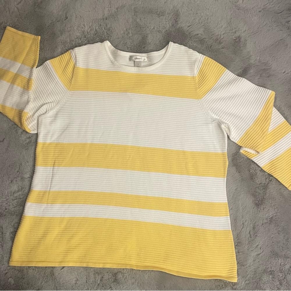 Yellow and White Striped Long Sleeve Top